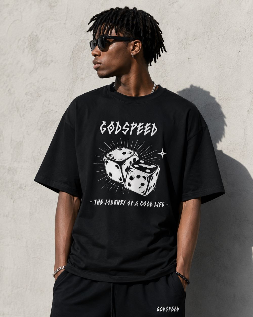 GODSPEED white tee with dice print